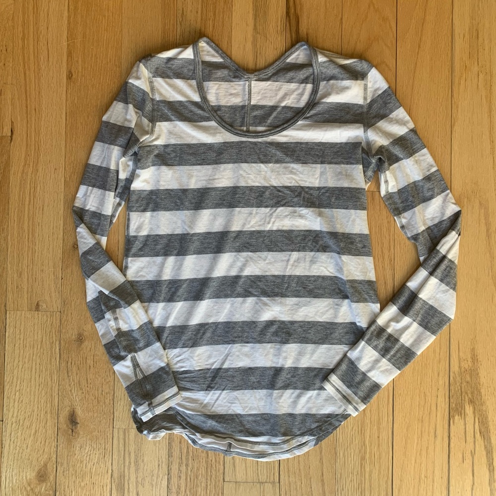 Lululemon grey and white stripe long sleeve tee
